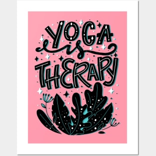 Yoga Is Therapy Fitness Quote Artwork Posters and Art